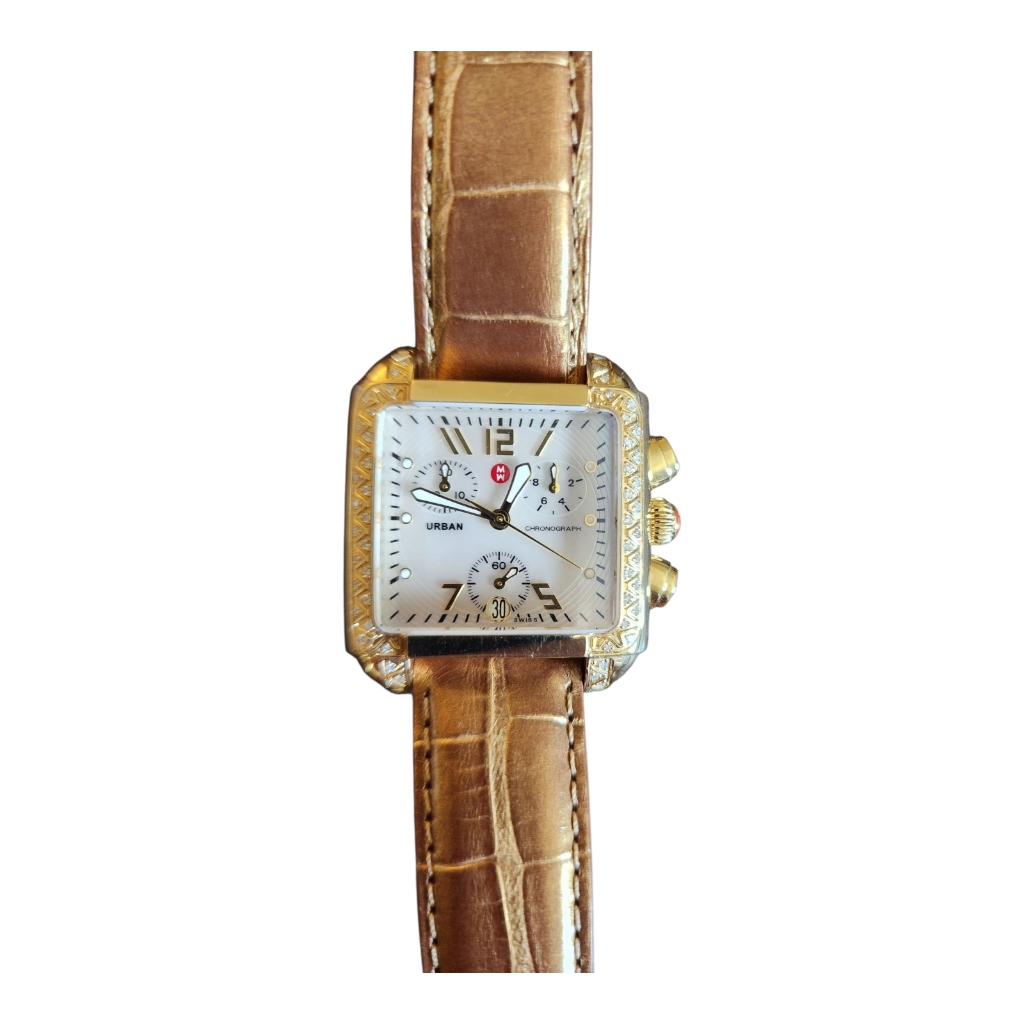 Ladies Michele Urban Mw02h01 Diamond Accented Quartz Chronograph Wrist Watch